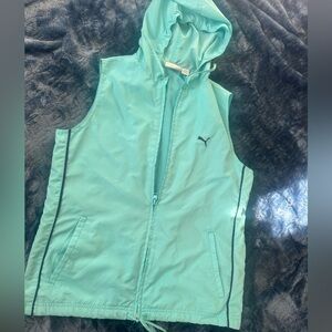 Puma Hooded Sleeveless Windbreaker Vest in Mint Teal
